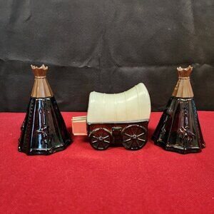 Avon Cologne Bottles Cowboy Western Wagon and Teepees Set of3